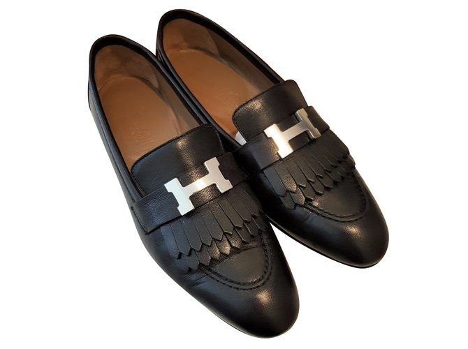 Hermès Black Rivoli Leather shoes  ref.71445