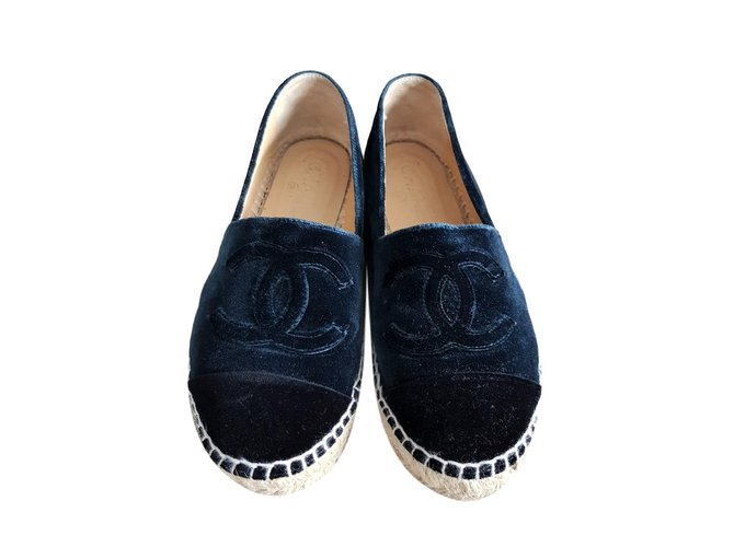 CHANEL Veludo azul marinho alpercatas sapatos EU37  ref.71447