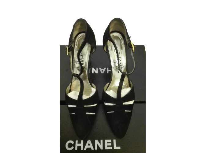 Chanel Sandales Daim Noir  ref.71487
