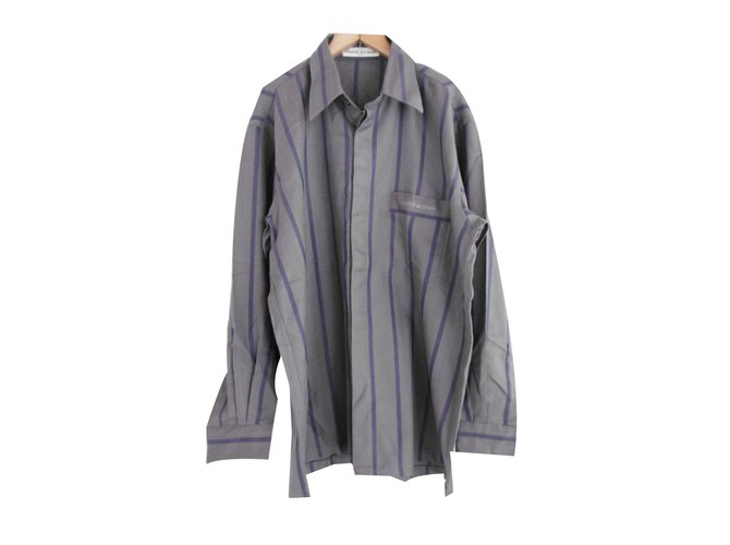 Pierre Balmain Camisa con botones de los hombres Púrpura Gris antracita Algodón Lana  ref.71659
