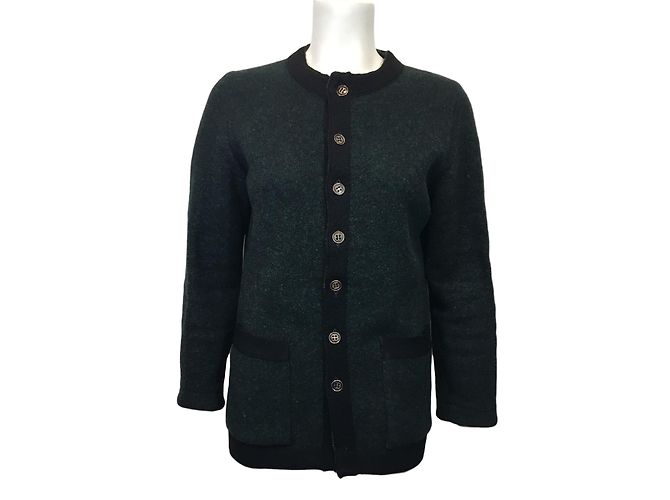 Christian Dior Wollstrickjacke Grün Schwarz Größe S