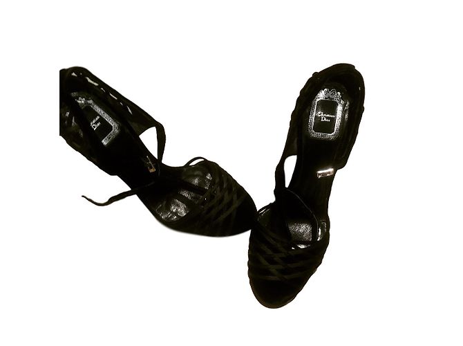 Christian Dior High Heels Schwarz Satin und Samt 12cm