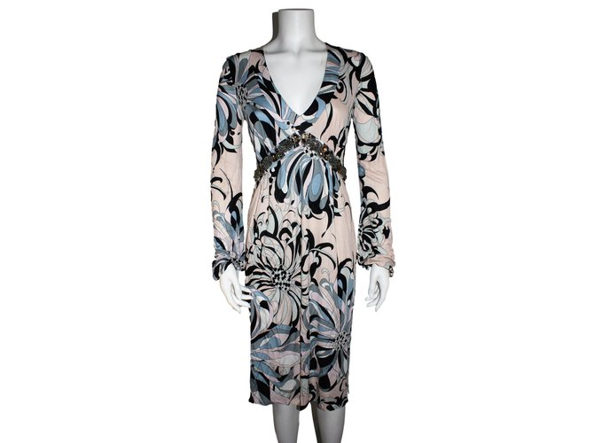 Emilio Pucci Kleid Schwarz Pink Blau Viskose  ref.71698