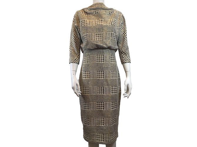 Badgley Mischka Kleid Schwarz Weiß und Gold Baumwolle Polyester M Golden