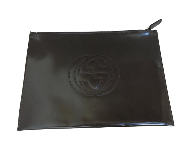 Gucci clutch Chocolate Patent leather  ref.71722