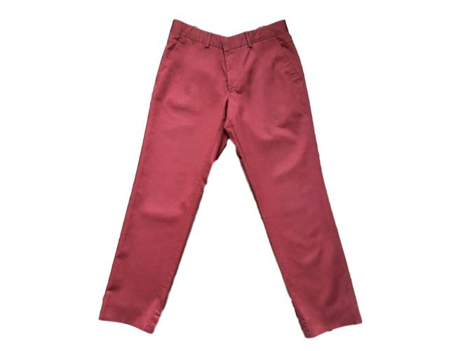 Hermès Pantalones, polainas Roja Algodón  ref.71758