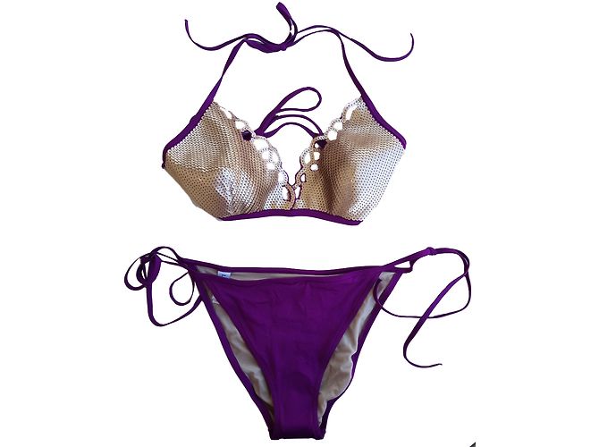 La Perla Pailletten Bikini Lila Größe 46