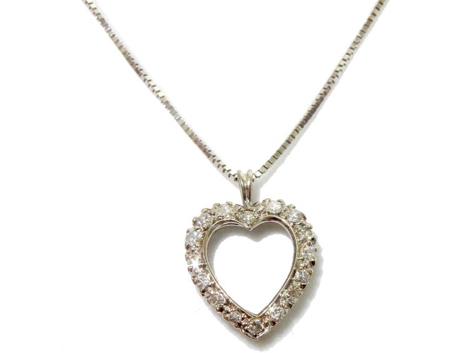 Autre Marque Collier chaîne pendentif Coeur Or blanc en Diamants 0.48 Carats  ref.71886