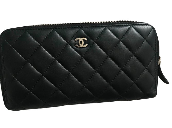 Chanel billetera Negro Cuero  ref.71895
