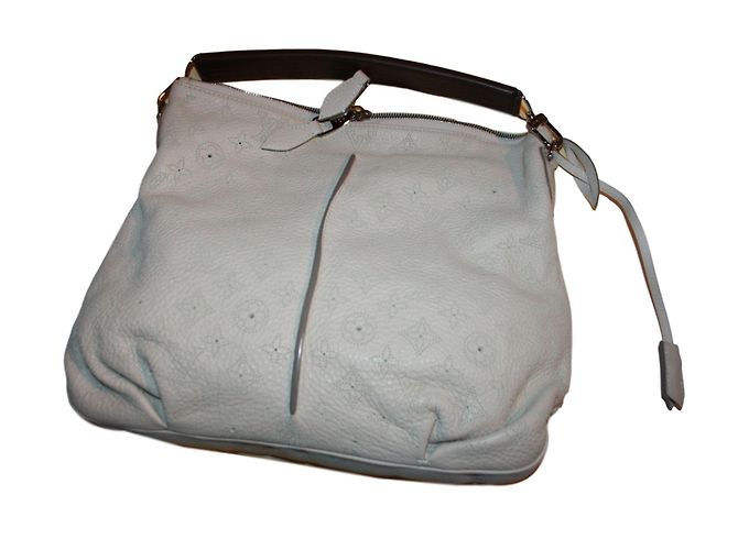 Louis Vuitton Selene PM Mahina Leder Handtasche Weiß Beige