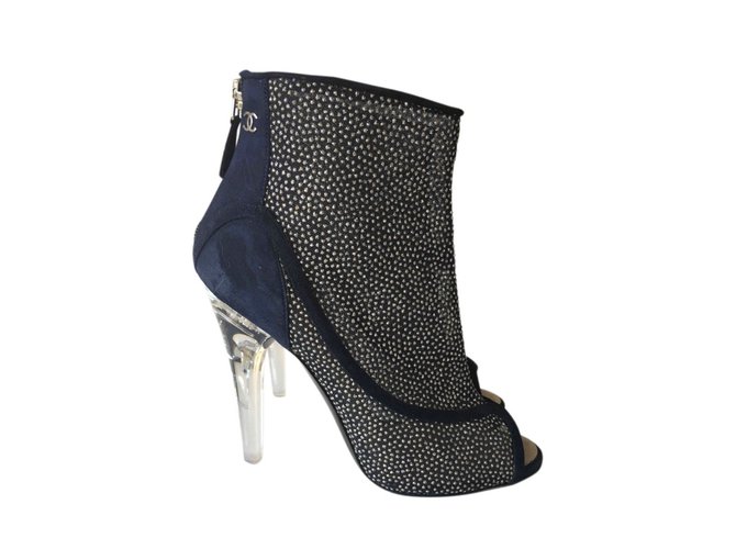 Chanel Ankle boots Blue Suede  ref.72008