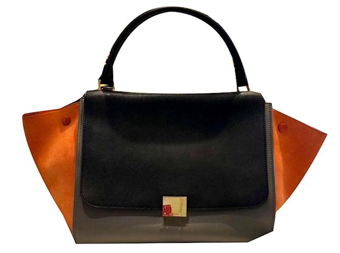 Céline Trapez Schwarz Orange Grau Schweden Leder  ref.72032