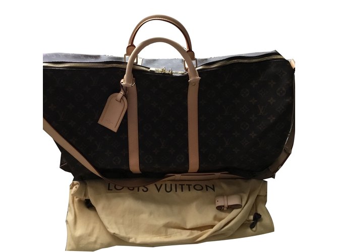 LOUIS VUITTON Monogram Canvas Brown Keepall 60 Bandouliere Travel Bag