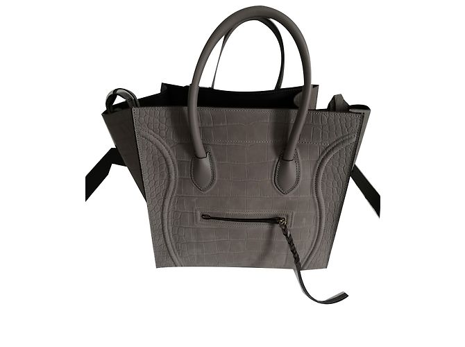 Bolsa de mão Céline Phantom Large em couro com efeito croco cinza