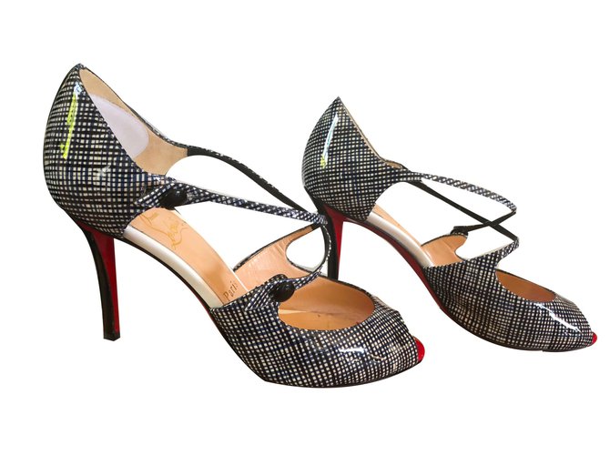 Christian Louboutin Debriditoe 85 Black White Red Blue Patent leather  ref.72352