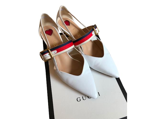 Gucci Heels White Red Blue Leather  ref.72470