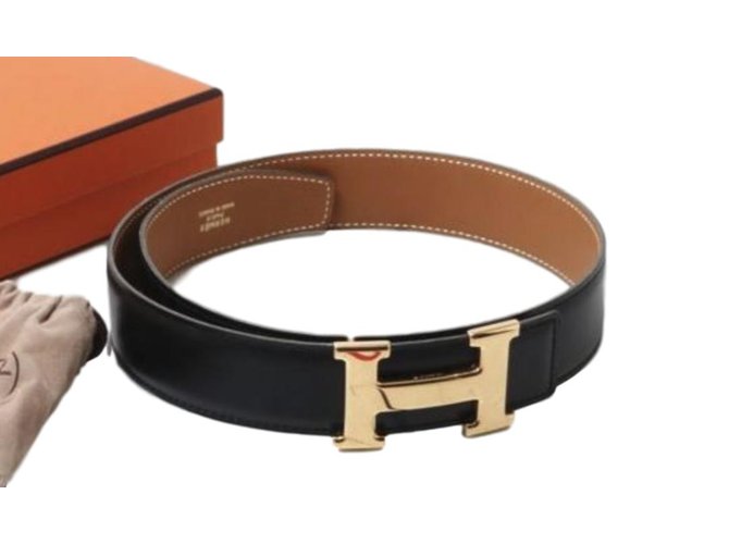Hermès belt Black Golden Leather  ref.72482