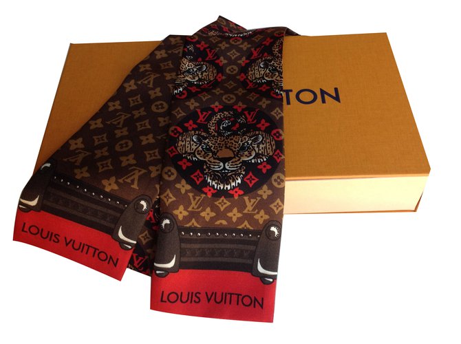 Louis Vuitton Lenços Marrom Seda  ref.72502