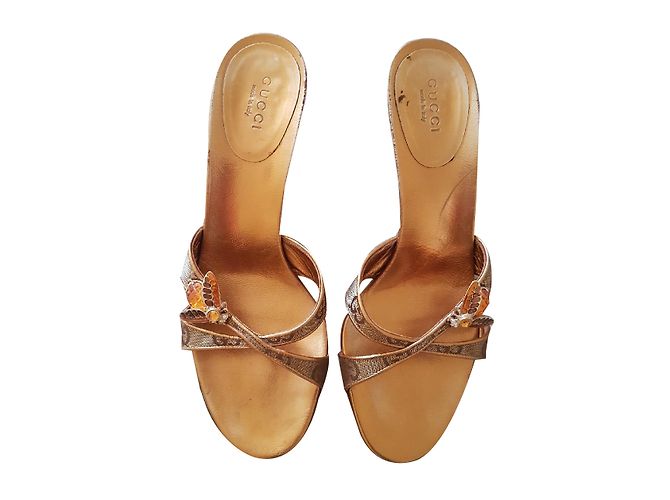 Gucci Bee Mules Leder Gold Golden