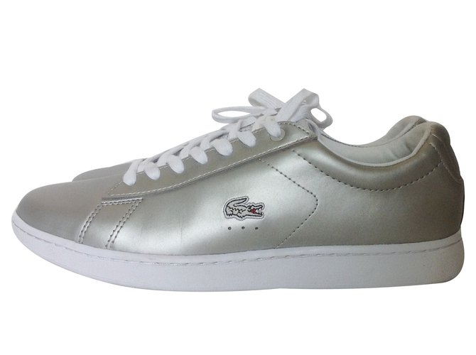 Lacoste sneakers Silvery White Leather  ref.72558