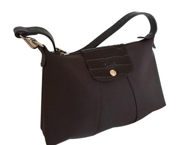 Longchamp Handbags Dark brown Leather Nylon  ref.72572