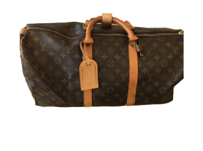 Louis Vuitton Vintage Keepall 50 Brown Leather Cloth  ref.72581