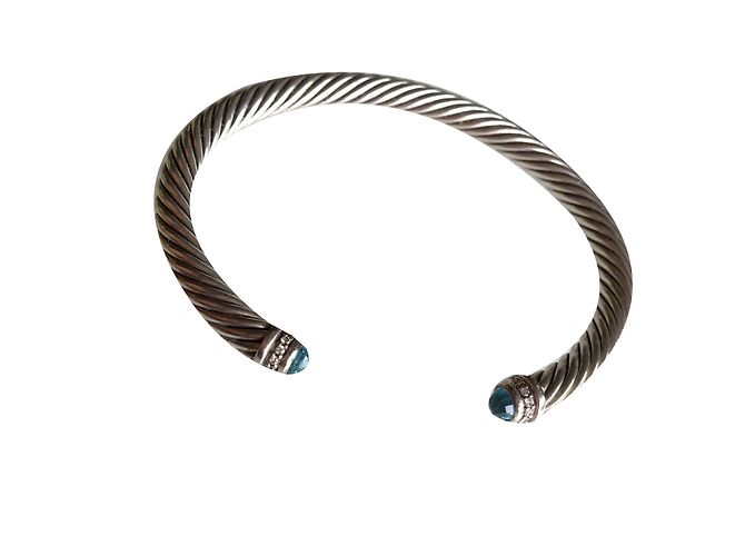 Pulseira David Yurman de Prata com Topázio Azul e Diamantes