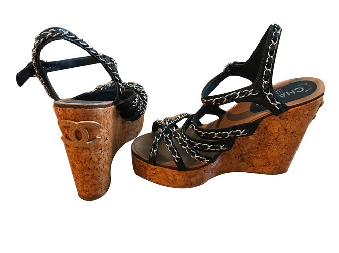 Chanel sandals Black Leather  ref.72751