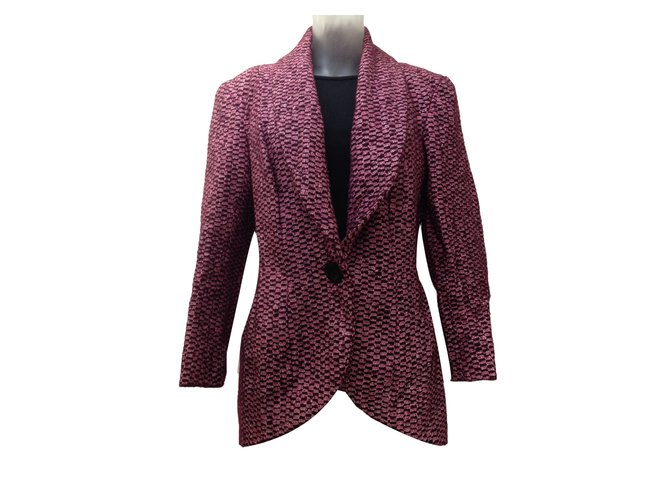 John Galliano Coats, Outerwear Pink Purple Silk Wool Viscose Polyamide  ref.72833