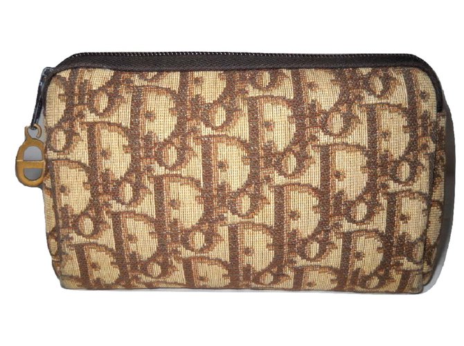 Christian Dior Wallets Small accessories Brown Beige Leather Cloth  ref.72853