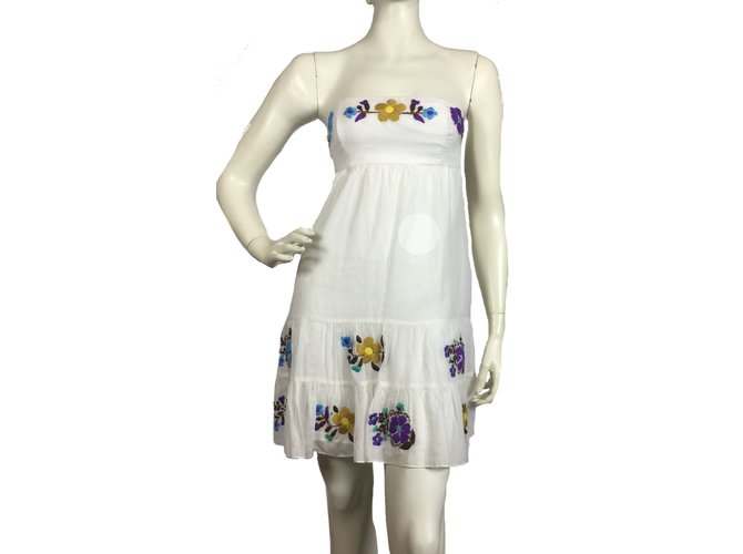 Tibi Embroidered silk blend dress White Cotton  ref.72878