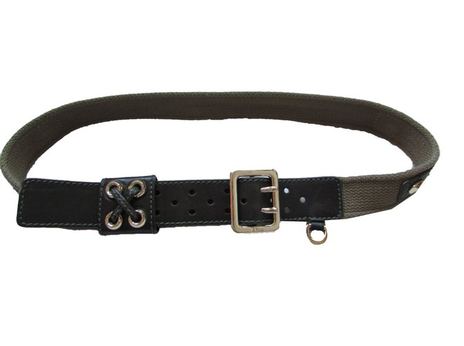 Christian Dior Belts Khaki Leather Cloth  ref.72927