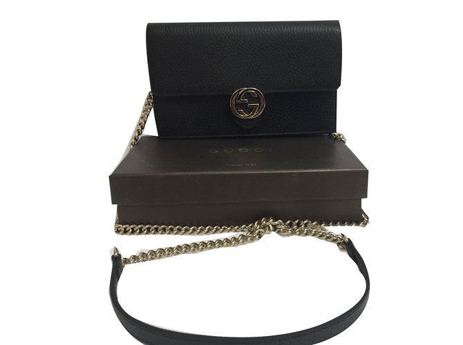 Gucci wallet on chain Black Leather  ref.72969