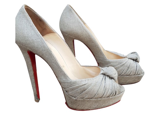 Christian Louboutin Jenny 140 Toile Doré Gris  ref.72978