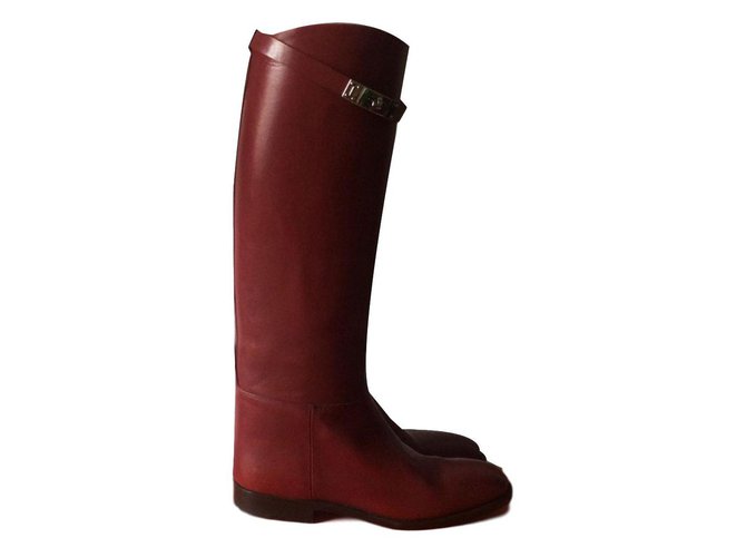 Hermès Riding boots Dark red Leather  ref.72995