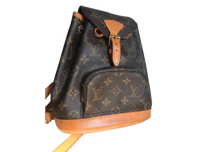 Louis Vuitton Montsouris Mini Backpack Monogram Canvas Brown Golden Leather Cloth  ref.73074