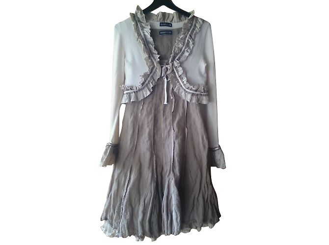 Autre Marque Conjunto de Vestido e Bolero DP Jeans em Seda Khaki Caqui