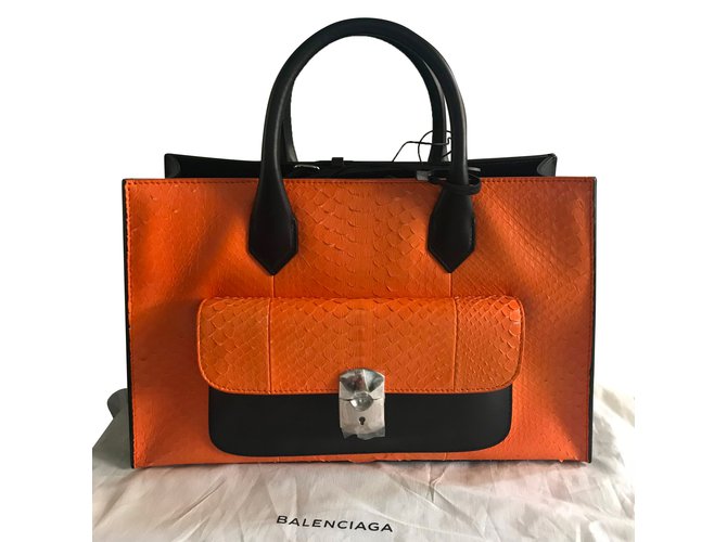Balenciaga Handbags Black Orange Leather Python  ref.73234