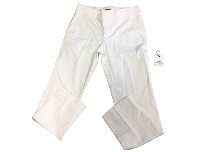 Hermès Pants, leggings Cream Cotton  ref.73330
