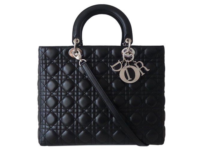 Christian Dior Lady Black Dior GM Preto Couro  ref.73388