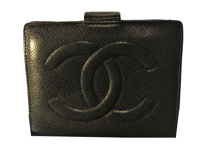 Chanel portafoglio Nero Agnello Pelle  ref.73455