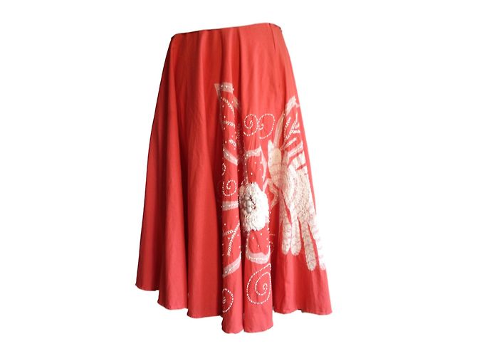 Falda Tara Jarmon Coral de Algodón con Bordados