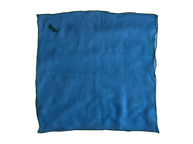 Yves Saint Laurent Lenços de seda Azul Verde  ref.73539