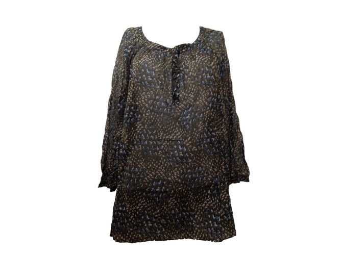 Autre Marque Camicetta Stefan Green in seta e cotone nera Nero Bianco Blu Cachi