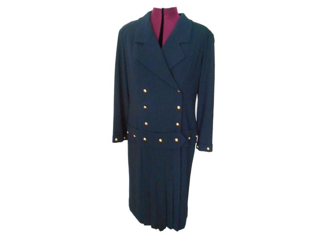 Chanel robe style année 20 laine et soie Bleu Marine  ref.73613