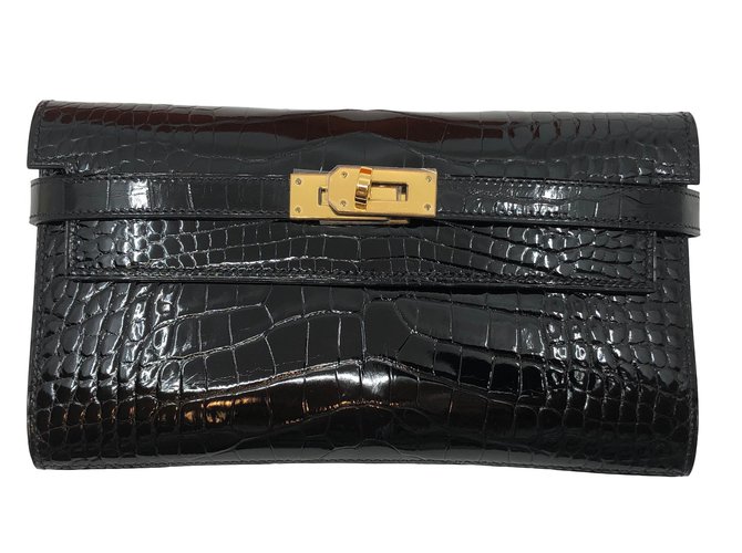 Hermès Kelly Alligator Schwarz Exotisches Leder  ref.84017