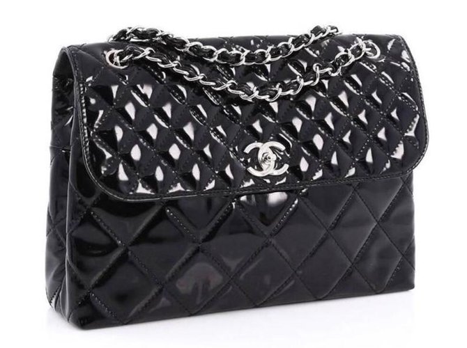 Chanel Maxi-Tasche für Geschäftsklappen Schwarz Lackleder  ref.73652