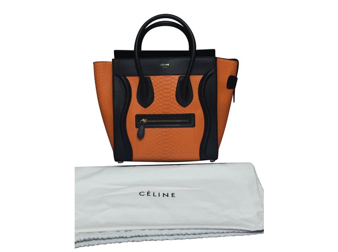 Céline Micro Luggage Handtasche Orange Python Leder 