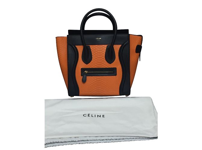 Borsa a mano Céline Micro Luggage Arancio in Pitone Arancione