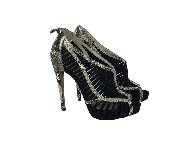 Alexandre Birman sandals Black Python print Leather Deerskin Python  ref.73855